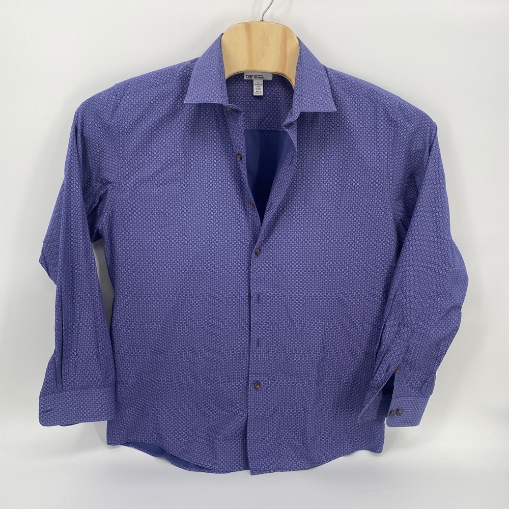 Bar III Button Up Shirt L Purple Excellent Slim Fit Stretch Organic Cotton 1297